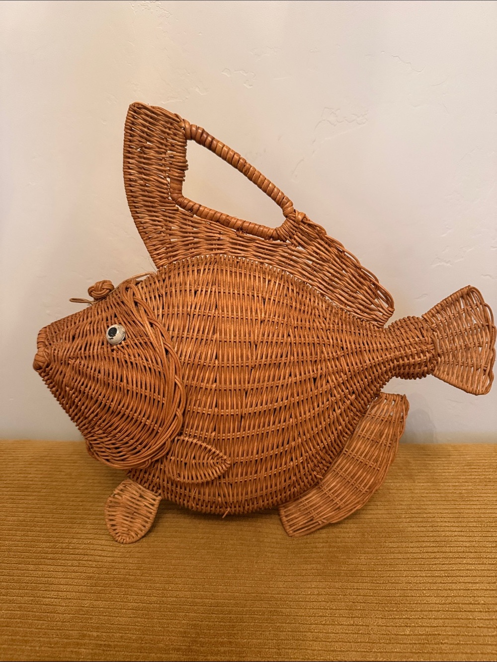 Vintage Rattan Wicker Fish Purse RARE 1960s